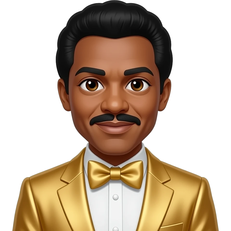 Otis Williams from The Temptations with dark brown eyes, black boogie hair, gold metallic suit with bow tie emoji