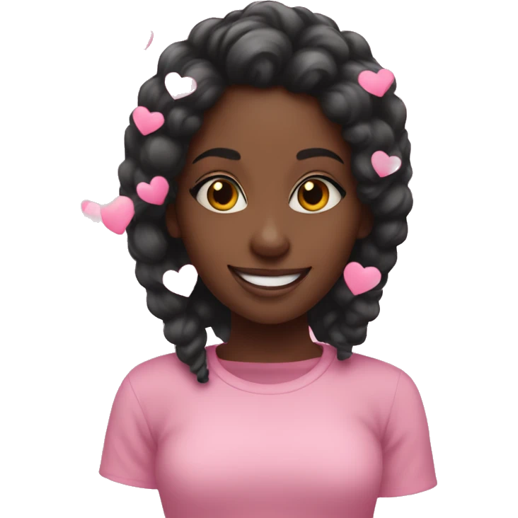 Black girl happy pink hearts around emoji