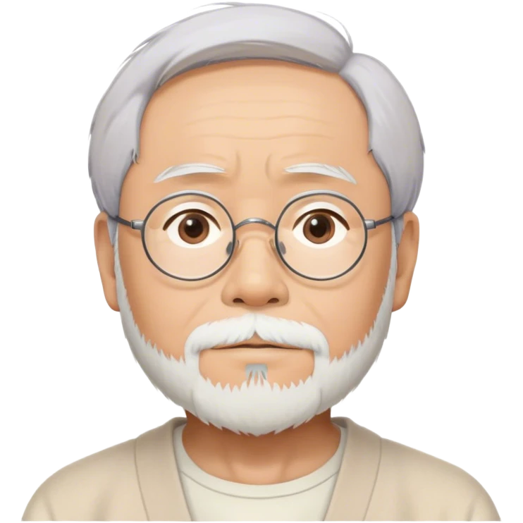 Cinematic Realistic Hayao Miyazaki Portrait Emoji, depicted as a visionary filmmaker with a gentle imaginative expression and artistic flair, rendered with delicate textures and soft enchanting lighting that captures his legendary storytelling. emoji