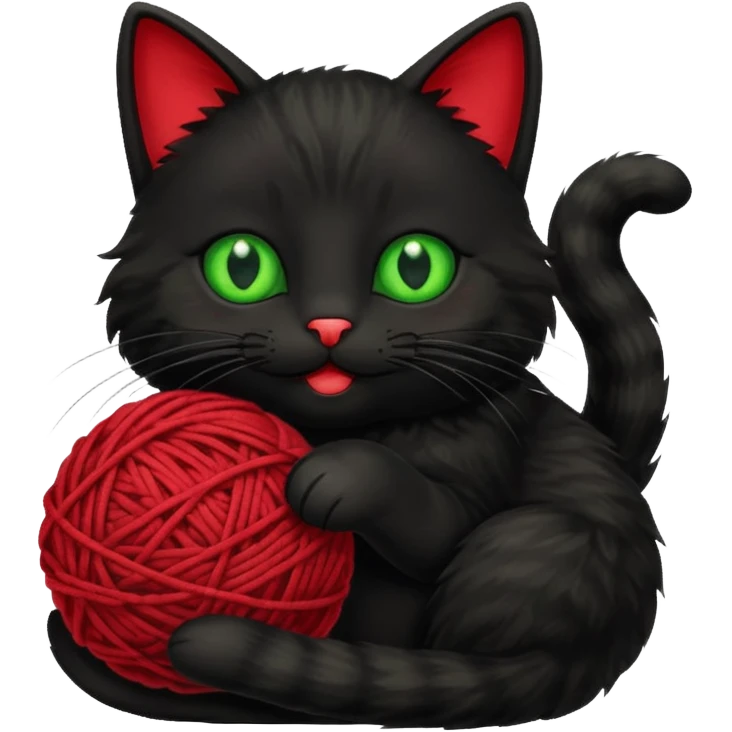 happy black cat playing with small ball of wool emoji