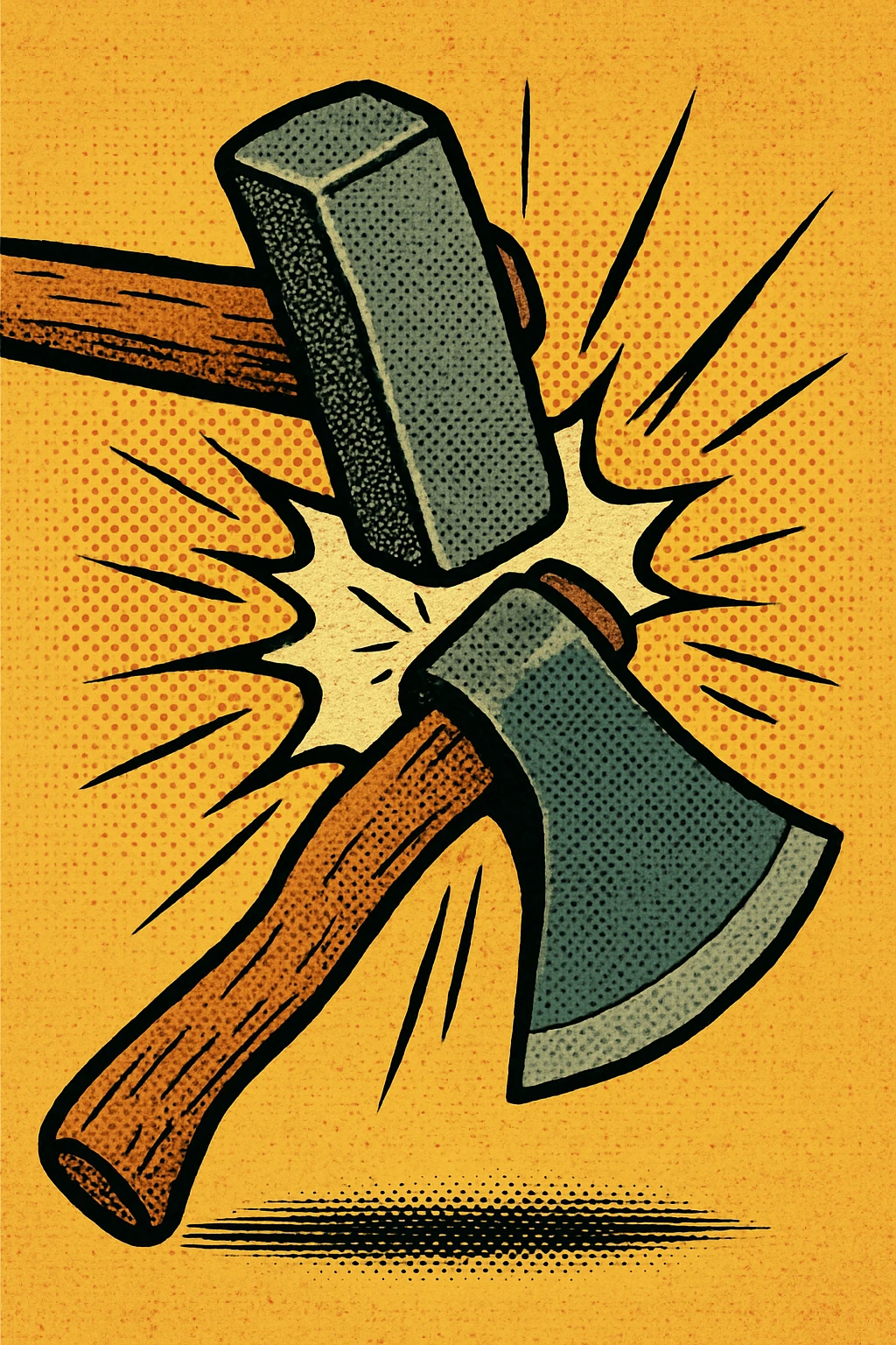 a hammer striking an axe, comic book style, dramatic motion lines emoji