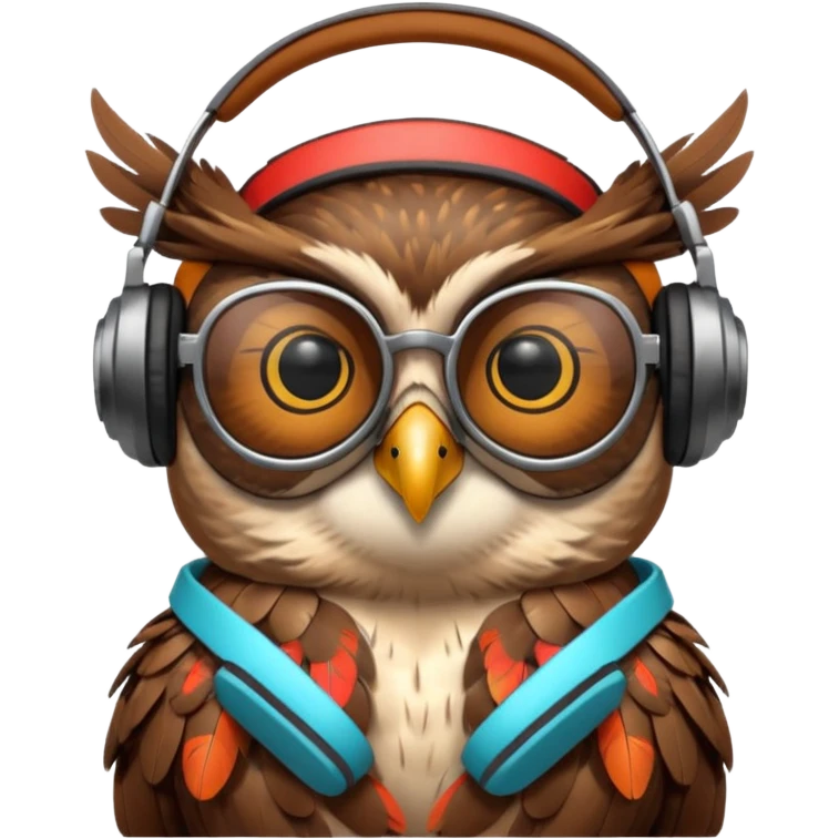 Owl wearing sunglasses and headphones emoji