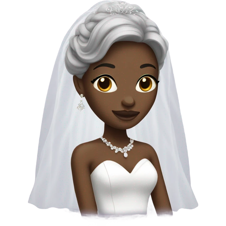 Black lady with long hair in a wedding dress emoji
