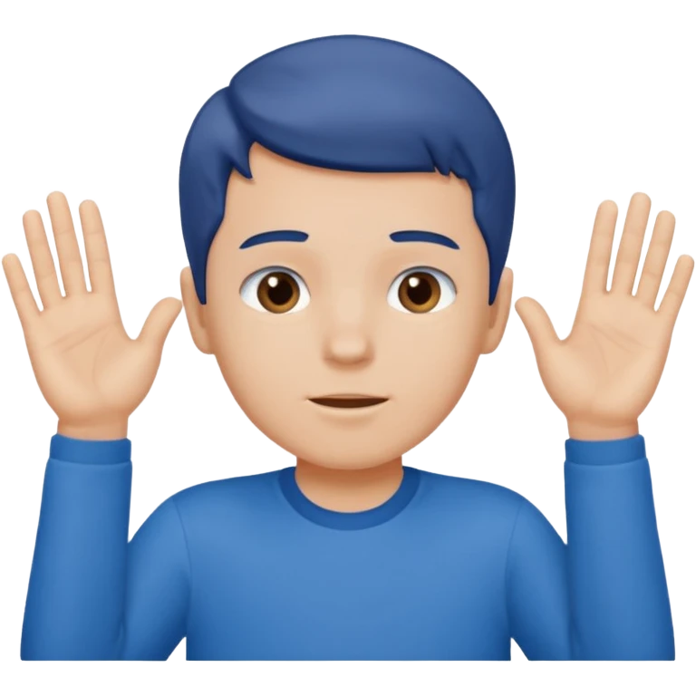 A boy with both hands facing up saying 67 emoji