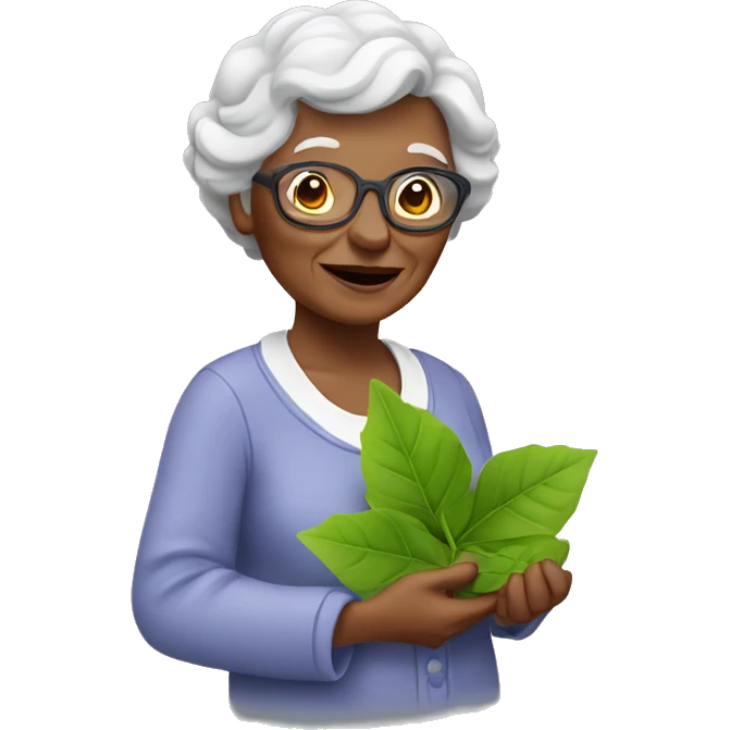 Granny holding a green leaf emoji