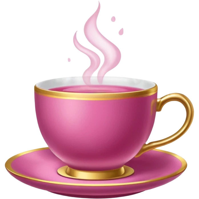 dark pink teacup, placed on a matching pink saucer, with gentle steam rising from the cup, golden details emoji
