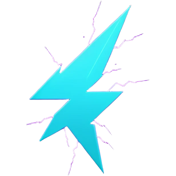 futuristic minimalistic glowing lightning bolt symbol, neon purple and cyan light, dark background, sleek cyberpunk tech style, no face, 1:1 aspect ratio emoji