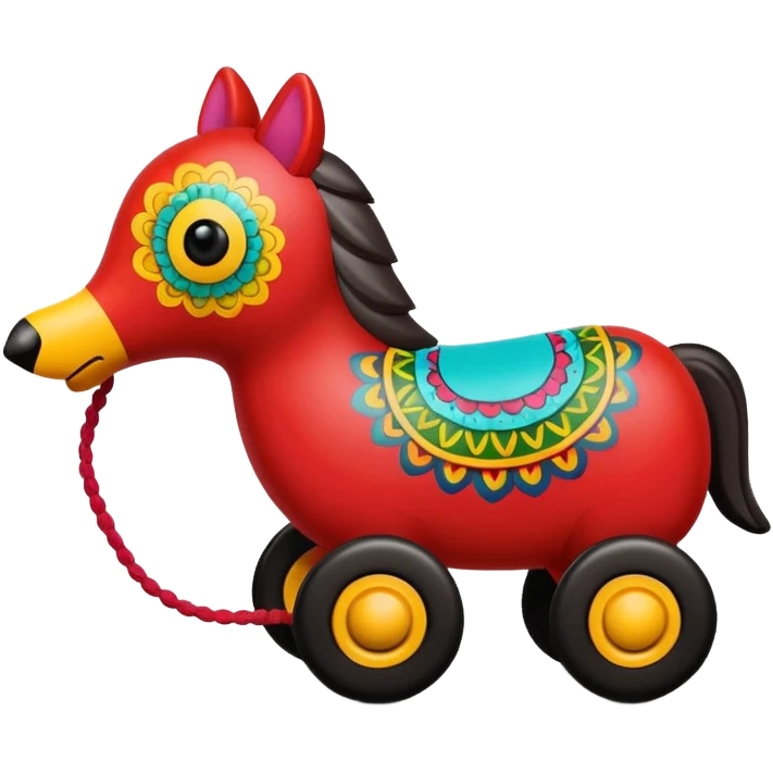 wooden Mexican pull-along toy in the shape of an animal emoji