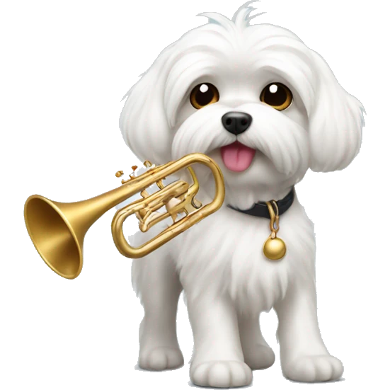 maltese dog furry with trombone emoji
