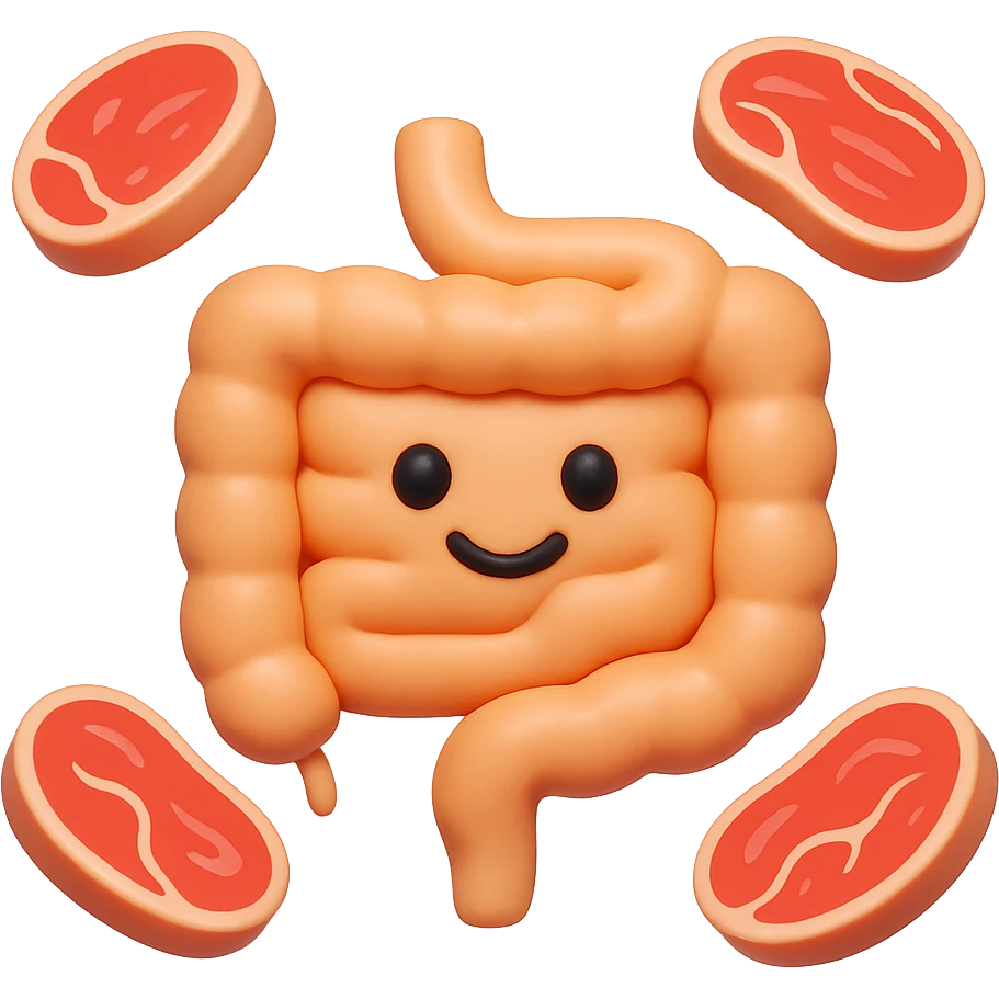 emoji stile iphone in 3d di un intestino con fette di carne che gli fluttuano intorno emoji