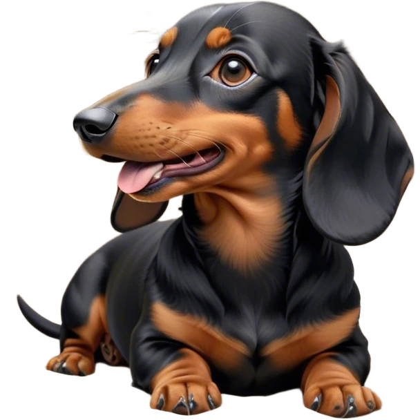 Cinematic Cute Yawning black and tan Dachshund Portrait Emoji, Head tilted slightly with a dramatic, wide-open yawn, showcasing a smooth black and tan coat with a subtle luster, floppy ears slightly drooping, round brown eyes barely open in drowsy contentment, Simplified yet irresistibly adorable features, highly detailed, glowing with a soft, cozy glow, high shine, relaxed yet expressive, stylized with a touch of whimsy, bright and endearing, soft glowing outline, capturing the essence of a sleepy yet affectionate companion, so drowsy it feels like it could stretch right out of the screen and curl up for a nap! emoji