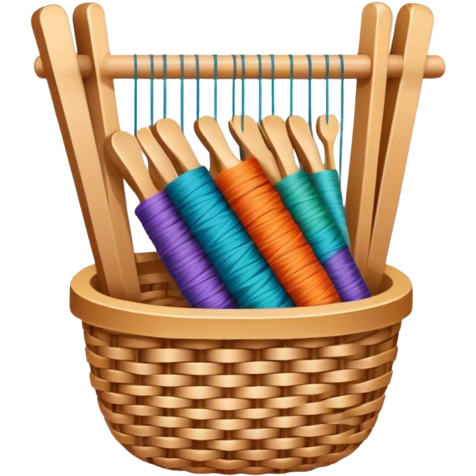 Weaving icon, colorful threads woven into a pattern, loom or basket weaving tools, intricate design, minimalistic style, clean lines, transparent background emoji