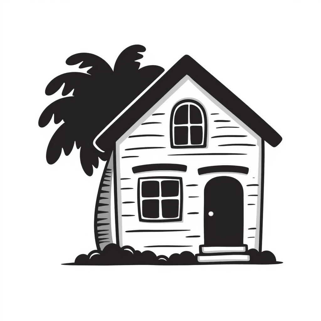 mango wood house from barrio with mango tree emoji
