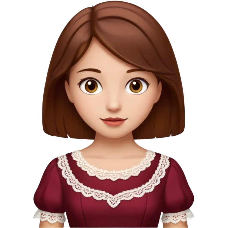 Bordo elbise giyen ama beyaz danteller olan çok guzel kahverengi saçlı bir kız resimi emoji