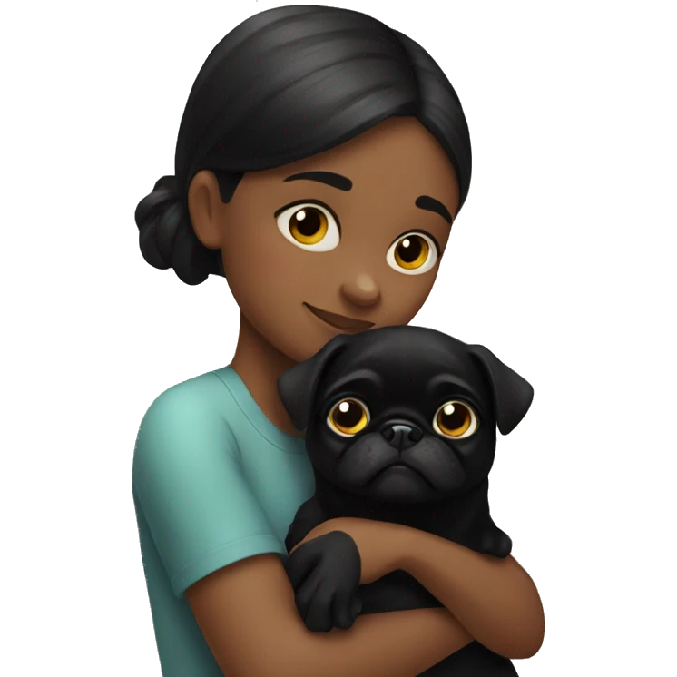 A girl hugging black pug emoji