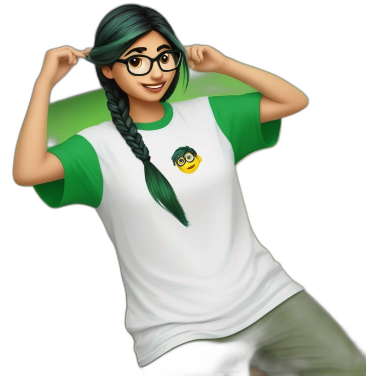 Mia Khalifa braid white tshirt green sleeves emoji