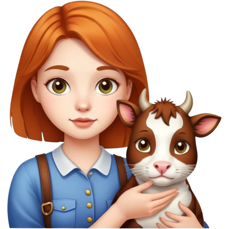 Beautiful girl holding a cow cat emoji