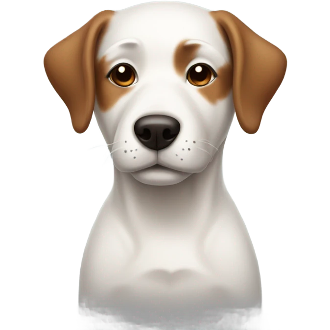White dog with closed eyes brown on head emoji