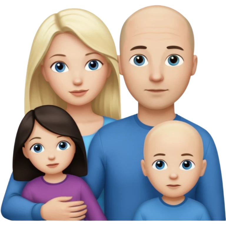 Eigene Familienbild, Frau dunkle lange Haare,  Mann Glatze und blaue Augen, kind 2 Jahre und blond und dunkle Augen  emoji