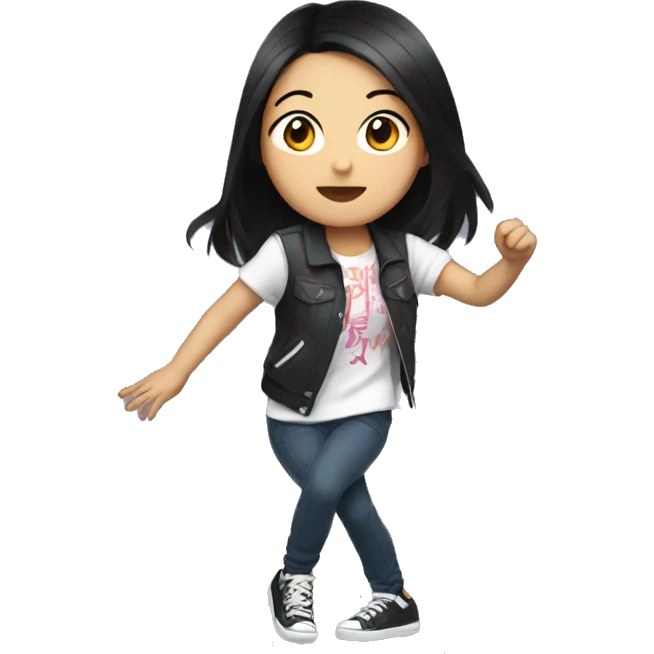 Asian girl with black hair, dancing hiphop emoji