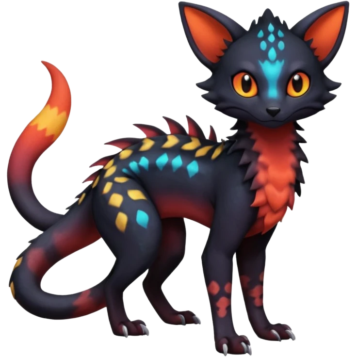 Dark magma-gradients-colored Salandit-Umbreon-Genet-Noivern-Noibat-Serval-Hybrid (Full body) emoji