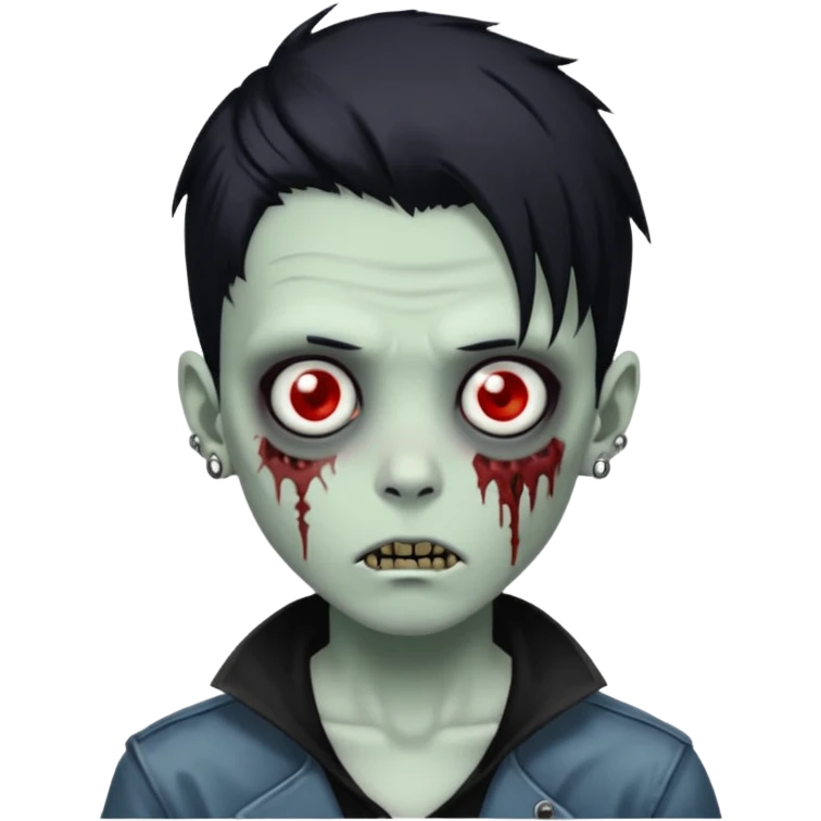 zombie boy with black anime wolfcut medium long symmetrical hair and piercings emoji