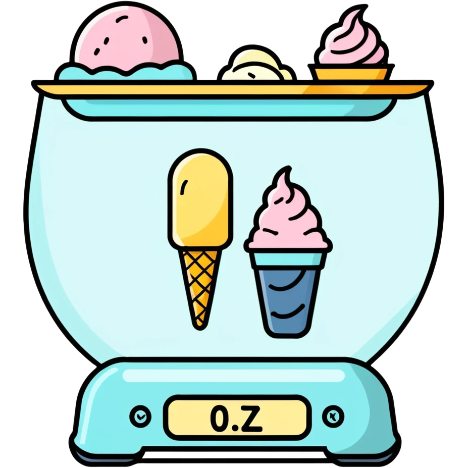 A Food Scale with a bowl of ice cream that reads half oz  emoji