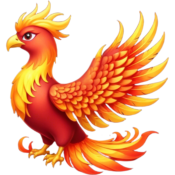 Cinematic Noble Mystical Fire Phoenix Portrait Emoji, Poised and resplendent, with a radiant, fiery plumage in brilliant hues of scarlet, gold, and ember, featuring elongated, elegant tail feathers that flow like molten lava, and piercing, wise eyes reflecting the eternal cycle of rebirth; rendered with lifelike texture and luminous natural highlights, high shine, majestic and awe-inspiring, styled with an aura of mythic resurgence, focused and regal, soft glowing outline, capturing the essence of a legendary phoenix rising from the flames with timeless grace! emoji
