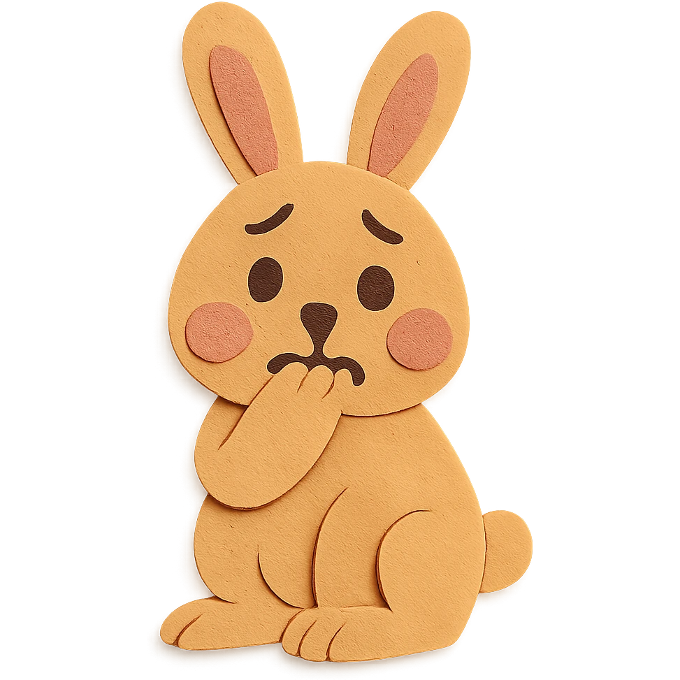 apricot bunny biting paw nervously, full body, paper-craft style emoji
