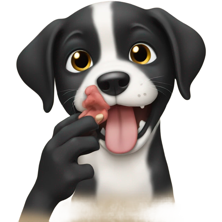 Black lab puppy biting a hand. Make sure dog had hand in mouth  emoji