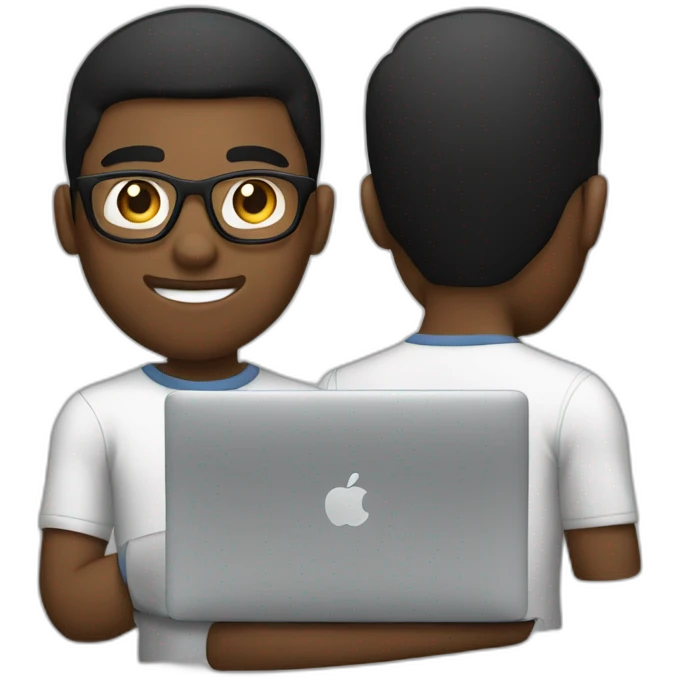 black 20 year old boy with short beard, glasses, using macbook emoji