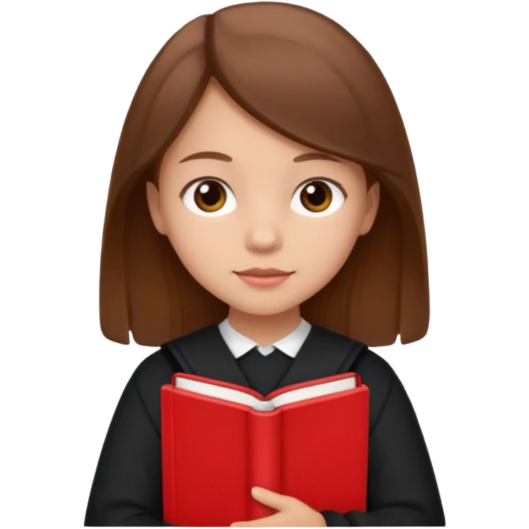 brown braid hair girl kid, student, black gile, red book emoji