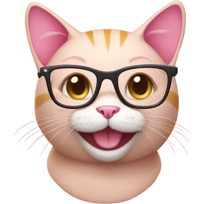 Pink cat wearing glasses smiling emoji