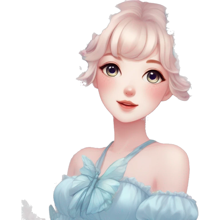 Gorgeous Shiny Pastel Blue Anime-Style Lady Butterflies flower petals leaves cottagecore fairycore pastelcore kawaii aesthetic trending style emoji