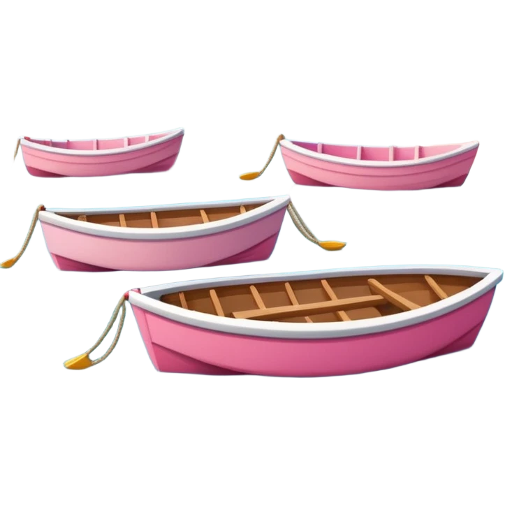 calm coastal harbor with small pink boats, wooden docks, gentle pink waves, beach, no industrial items, soft shadows, rounded edges, in Apple iOS emoji style emoji