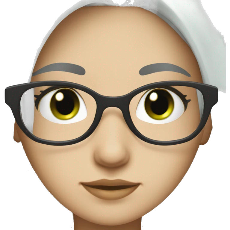 Girl with green eyes, silver glasses, half black hair and bald white hair  emoji