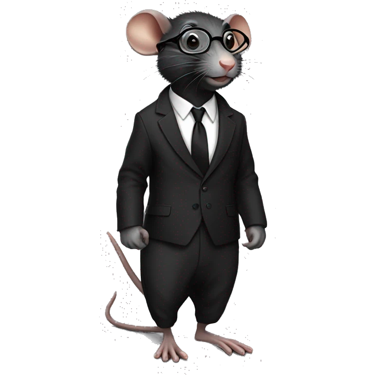 Black rat wearing a black suit and glasses and beautiful pant emoji