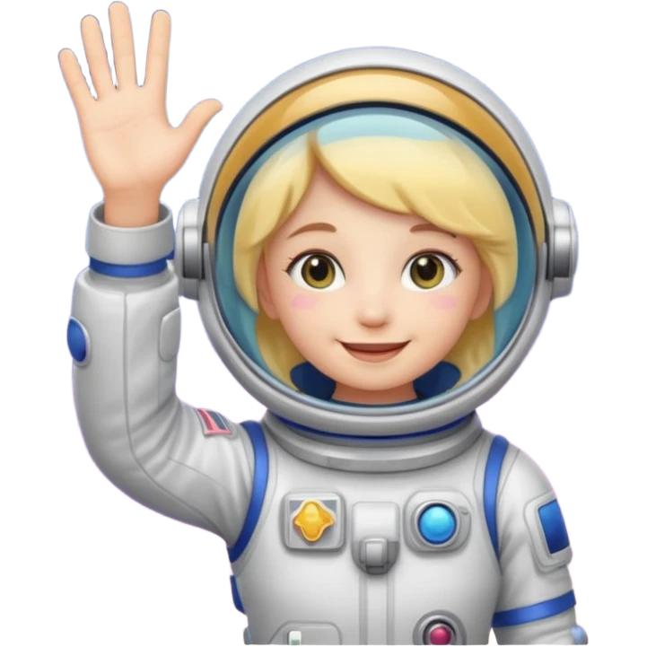 space molly as a cute emoji, waving hand, pastel colors, space suit, smiling emoji