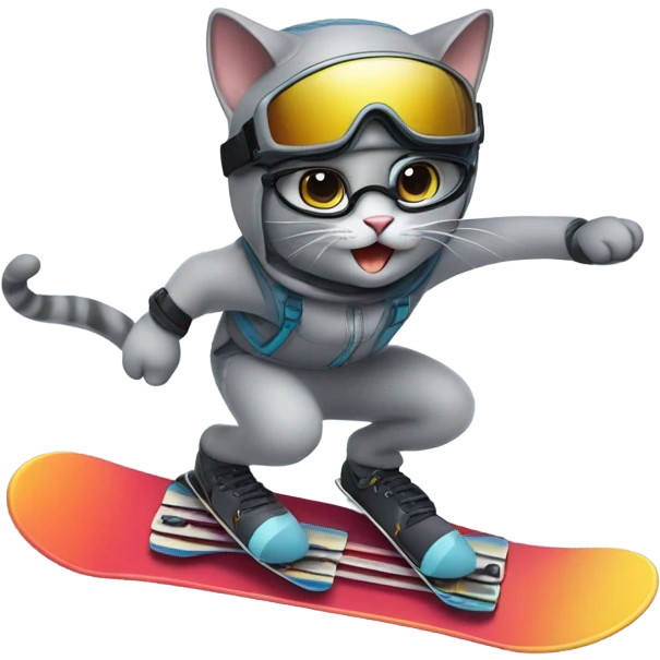 Grey cat snowboarding  emoji