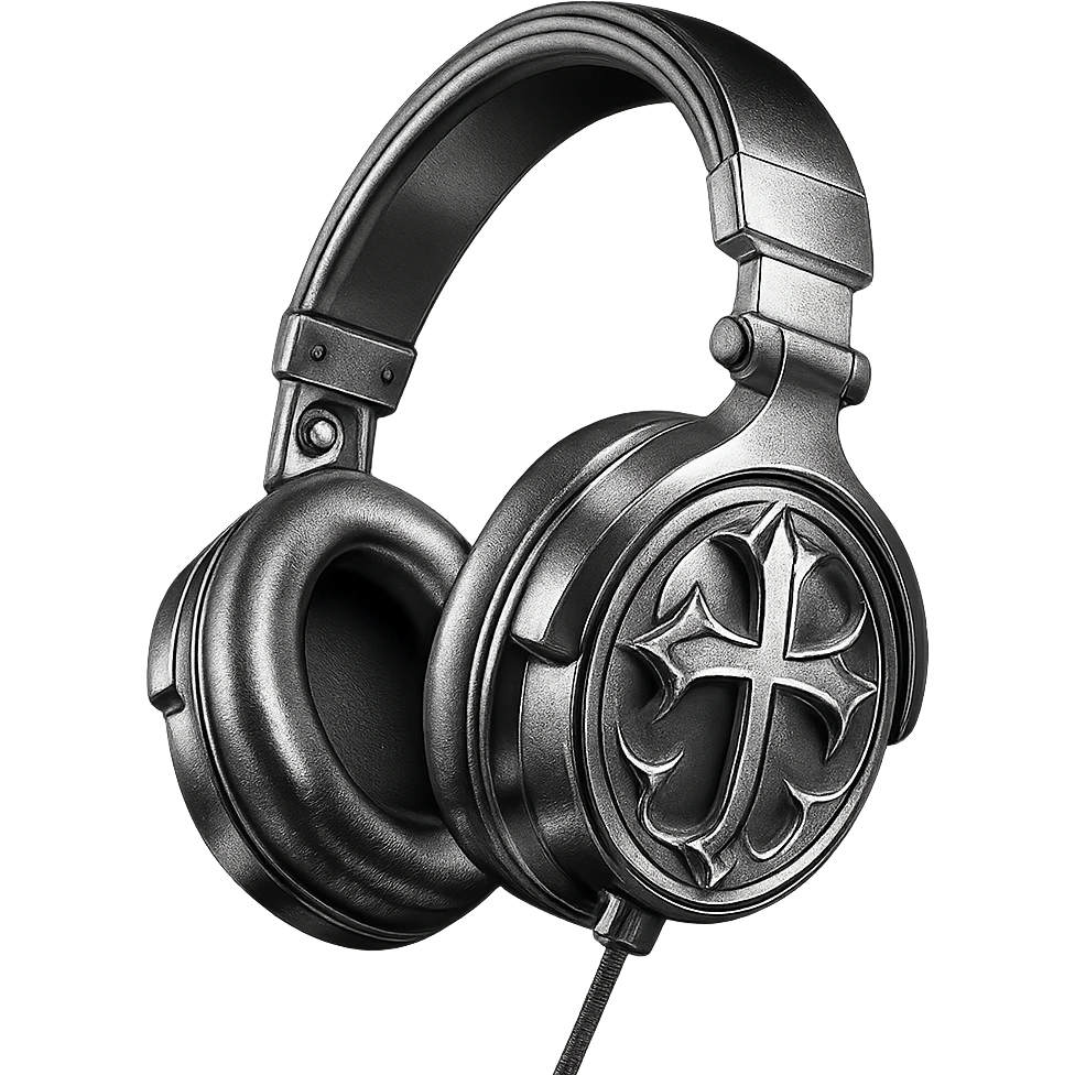 pink gothic headphones with metallic gothic motifs and reflective surfaces emoji