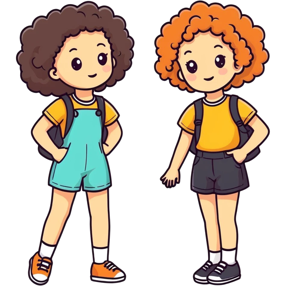 Two light skinned girls with curly hair emoji