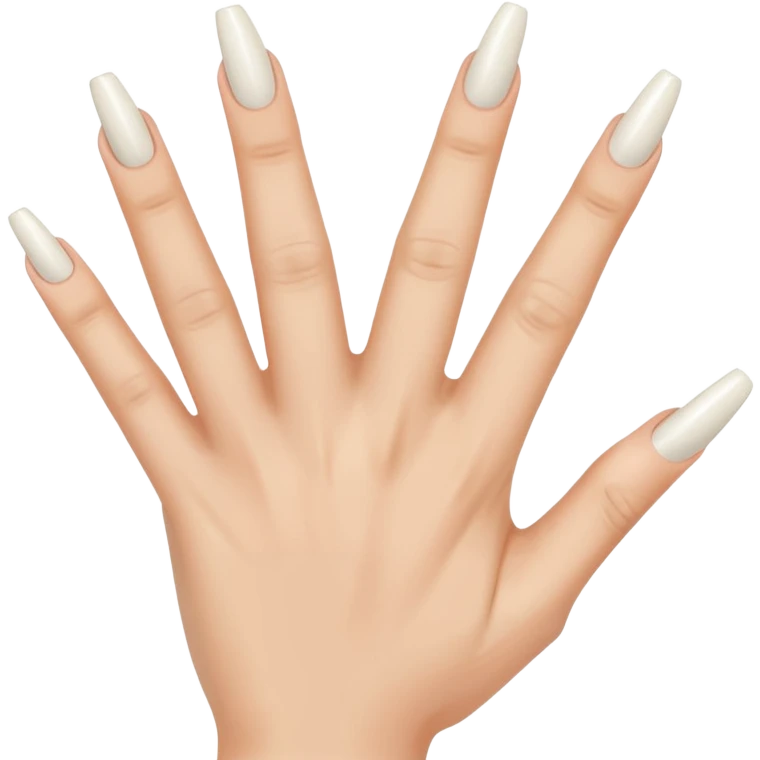 Giving the middle finger, woman’s hand, caucasian, long coffin, shaped nails, French manicure emoji