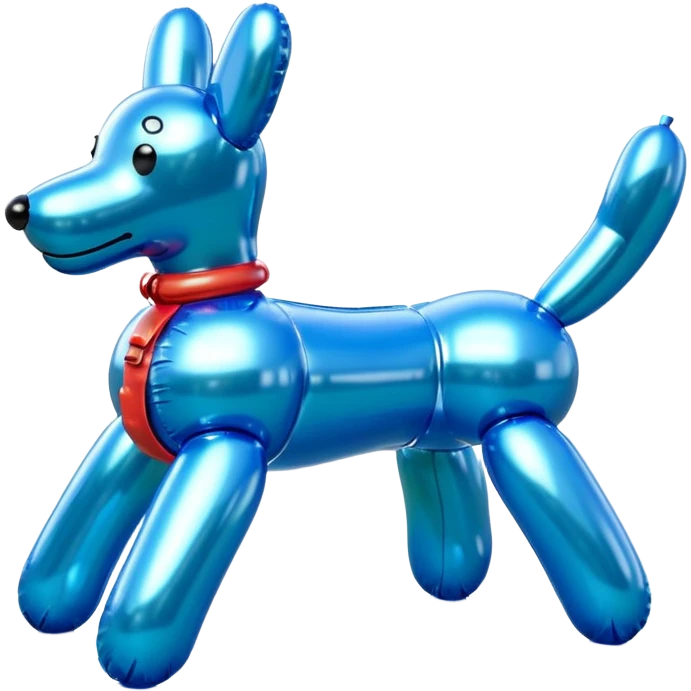 3D render of Balloon Dog made of shiny inflatable vinyl, visible seam lines, air valve, highly reflective plastic texture, pool toy aesthetic, Apple emoji style, isolated on white background --v 6.0 emoji