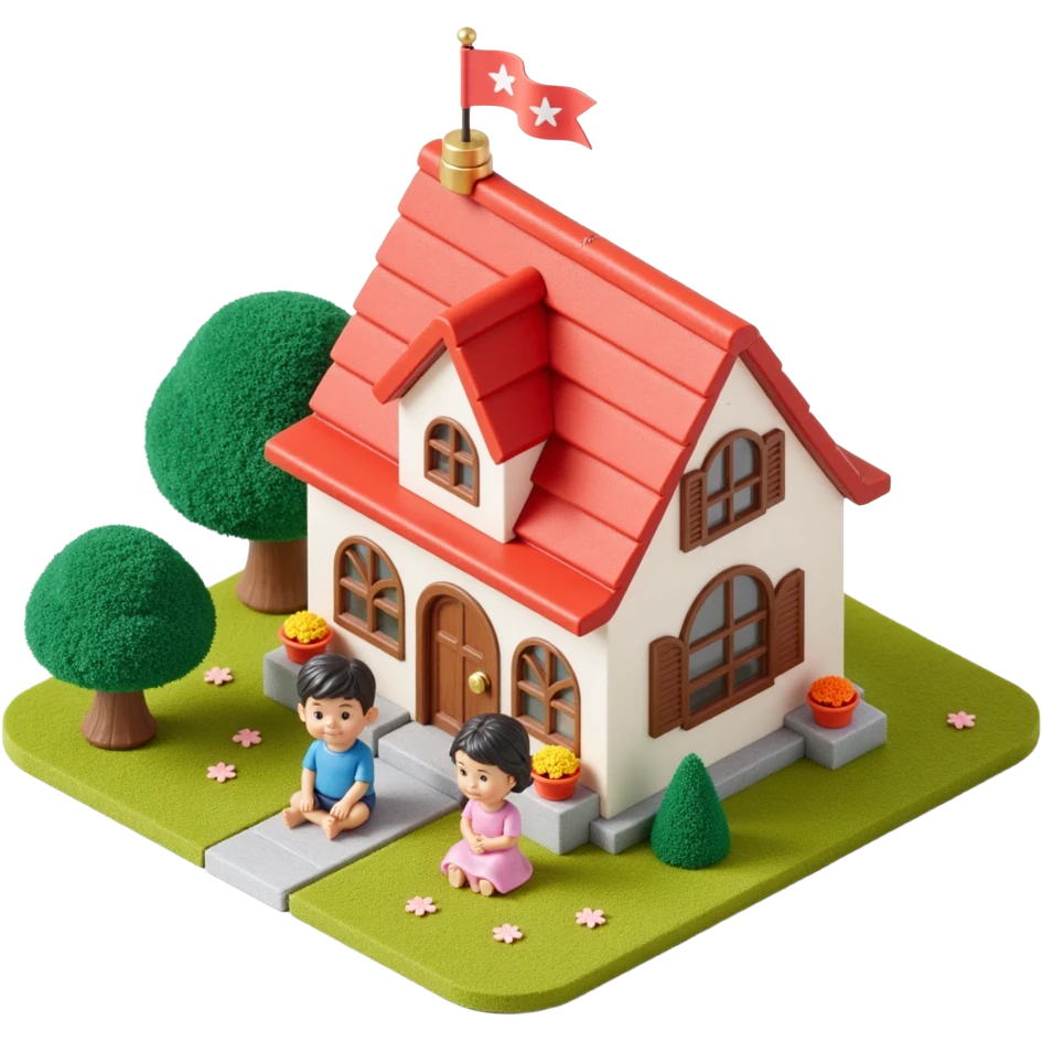 palace house with a family and pet, celebrations  emoji