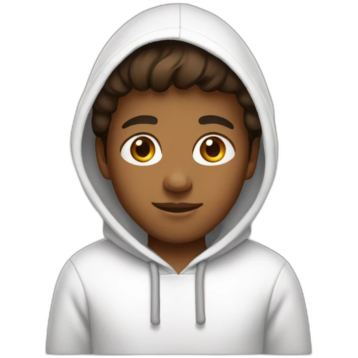 A brown boy wearing a white hoodie emoji