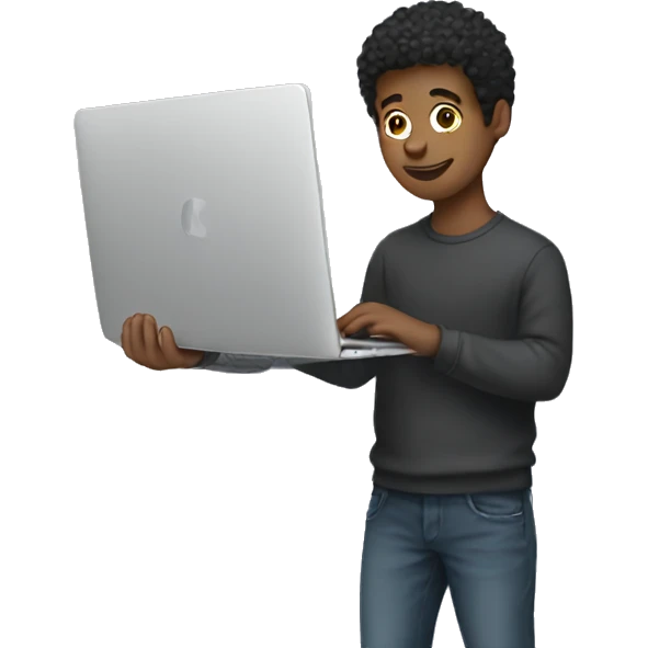 A young man holding a macbook emoji