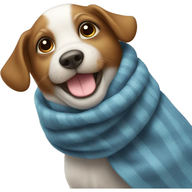 Un perro con bufanda y un café  emoji