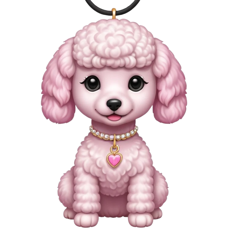 Mini poodle wearing a pink dog necklace  emoji