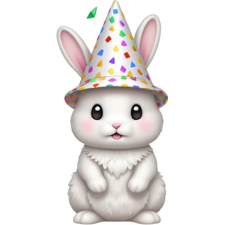 White bunny wearing cone hat with confetti.









 emoji