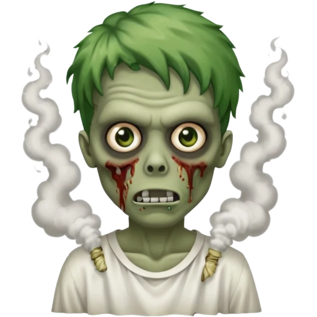 зомби который стоит лицом ко мне. прическа шторы, карие зеленые глаза, с дымом изо рта. типо swag emoji